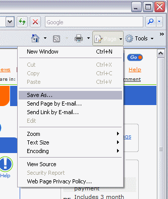 Alternate Save Page As Location in Internet Explorer version 7